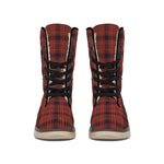 Red And Yellow Tartan Pattern Print Winter Boots