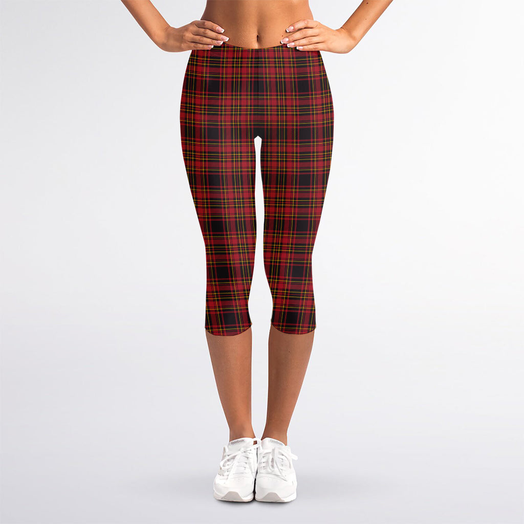 Red And Yellow Tartan Pattern Print Women's Capri Leggings