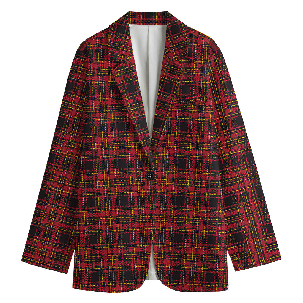Red And Yellow Tartan Pattern Print Women's Cotton Blazer