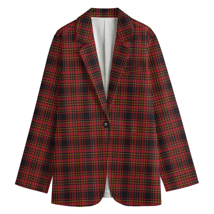 Red And Yellow Tartan Pattern Print Women's Cotton Blazer