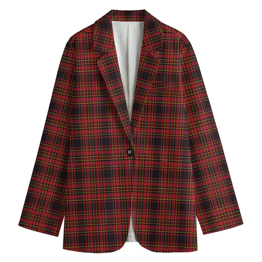 Red And Yellow Tartan Pattern Print Women's Cotton Blazer