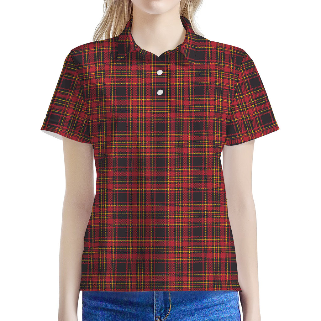 Red And Yellow Tartan Pattern Print Women's Polo Shirt