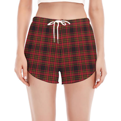 Red And Yellow Tartan Pattern Print Women's Split Running Shorts