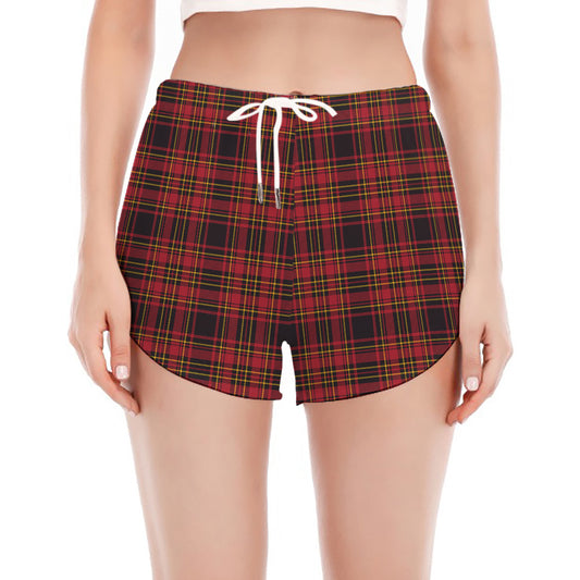 Red And Yellow Tartan Pattern Print Women's Split Running Shorts