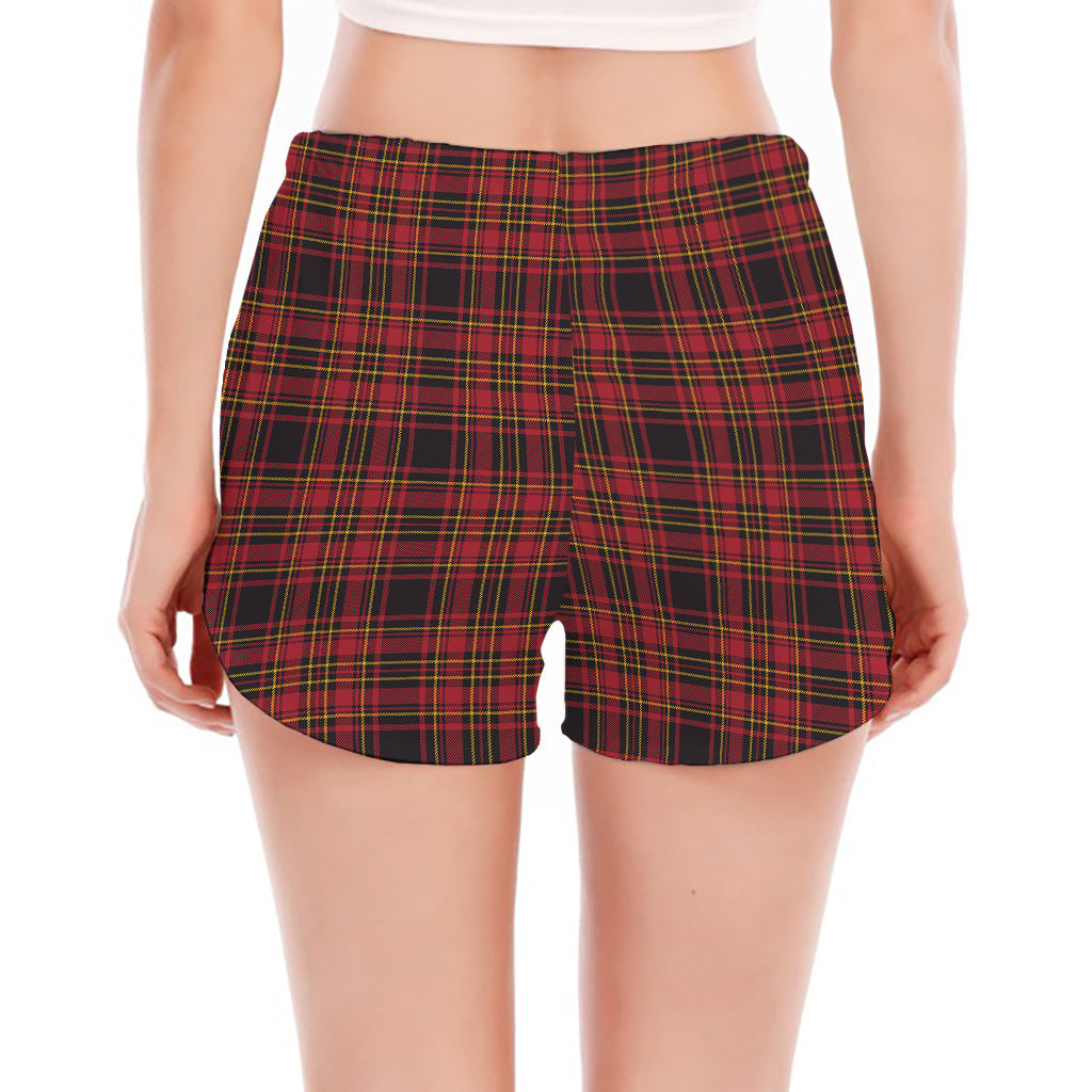 Red And Yellow Tartan Pattern Print Women's Split Running Shorts
