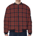 Red And Yellow Tartan Pattern Print Zip Sleeve Bomber Jacket