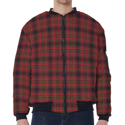 Red And Yellow Tartan Pattern Print Zip Sleeve Bomber Jacket