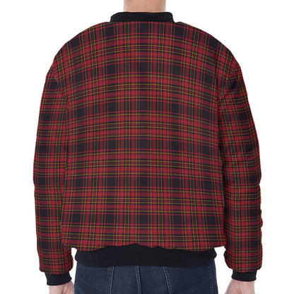 Red And Yellow Tartan Pattern Print Zip Sleeve Bomber Jacket