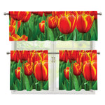 Red And Yellow Tulip Print 3 Piece Kitchen Curtains