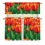Red And Yellow Tulip Print 3 Piece Kitchen Curtains
