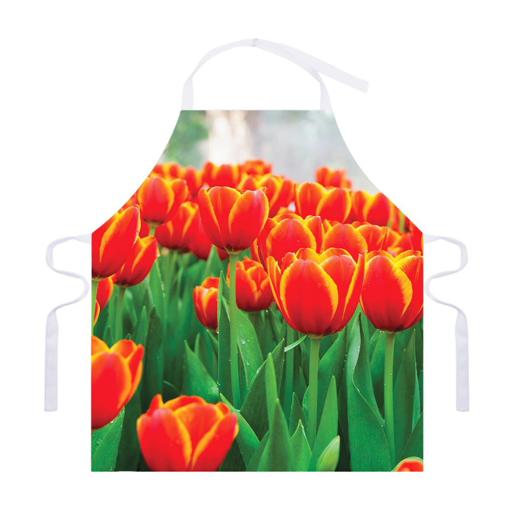 Red And Yellow Tulip Print Adjustable Apron