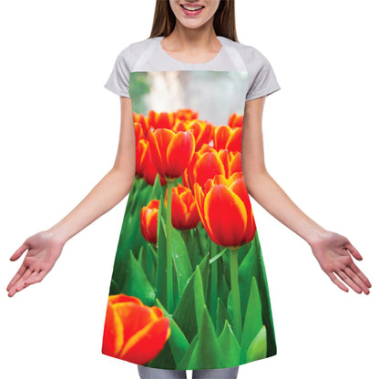 Red And Yellow Tulip Print Adjustable Apron
