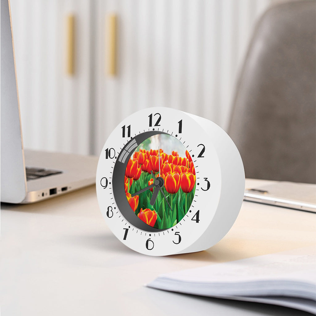 Red And Yellow Tulip Print Alarm Clock