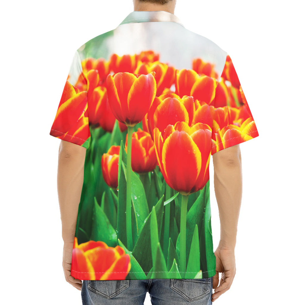 Red And Yellow Tulip Print Aloha Shirt