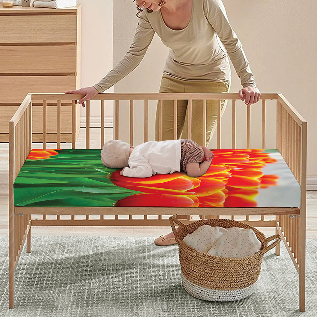 Red And Yellow Tulip Print Baby Crib Sheet