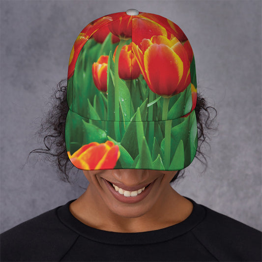 Red And Yellow Tulip Print Baseball Cap