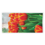 Red And Yellow Tulip Print Beach Towel