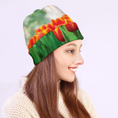 Red And Yellow Tulip Print Beanie