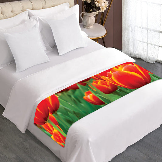 Red And Yellow Tulip Print Bed Runner