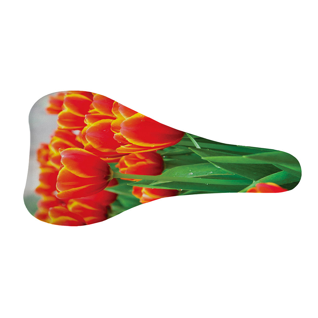Red And Yellow Tulip Print Bicycle Seat Cover