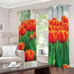 Red And Yellow Tulip Print Blackout Grommet Curtains