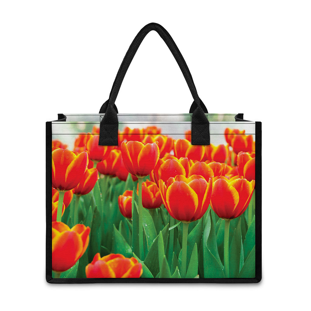 Red And Yellow Tulip Print Canvas Tote Bag