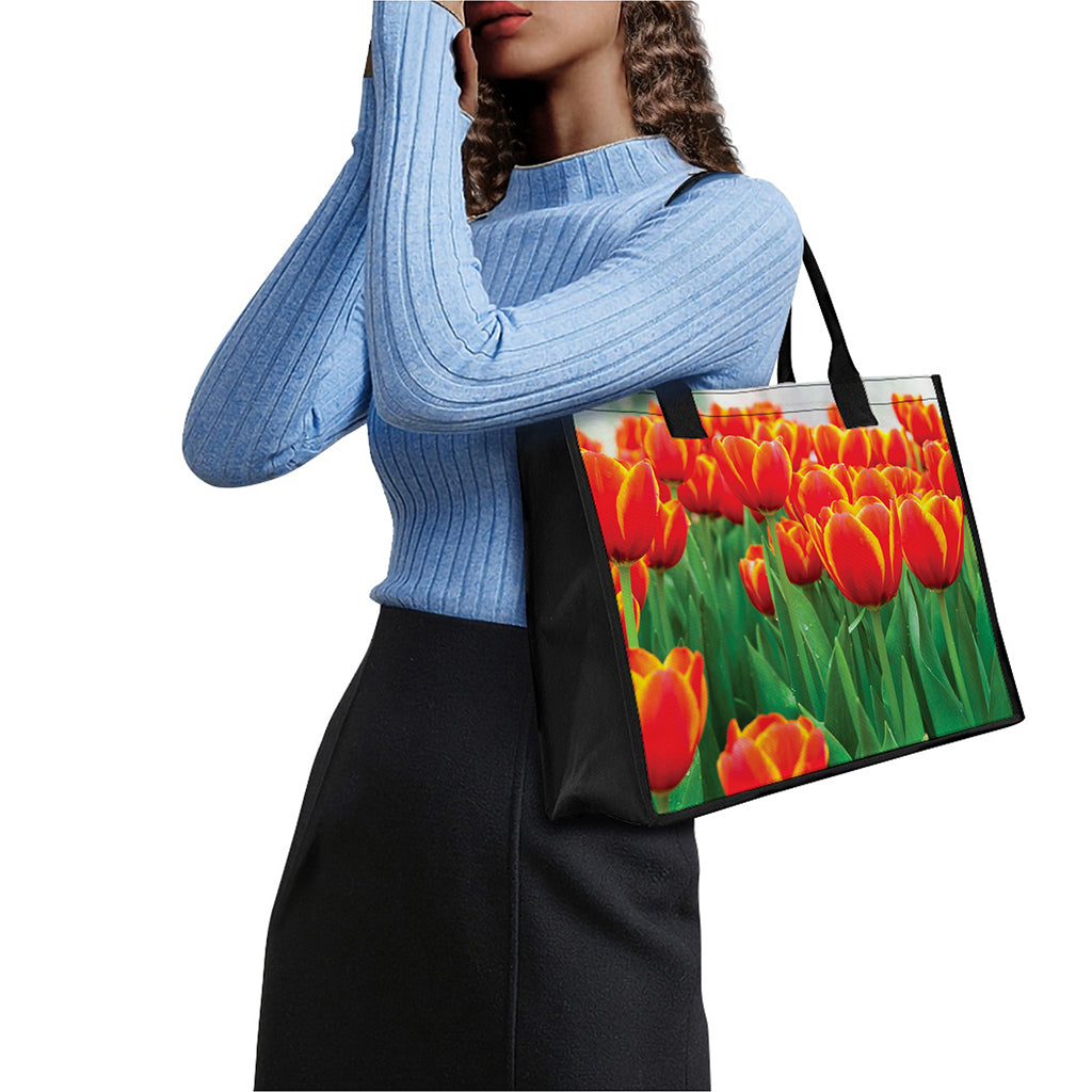 Red And Yellow Tulip Print Canvas Tote Bag