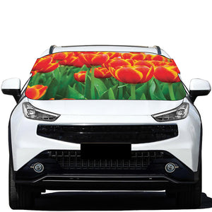 Red And Yellow Tulip Print Car Windshield Snow Cover