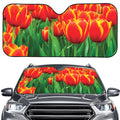 Red And Yellow Tulip Print Car Windshield Sun Shade