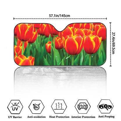 Red And Yellow Tulip Print Car Windshield Sun Shade
