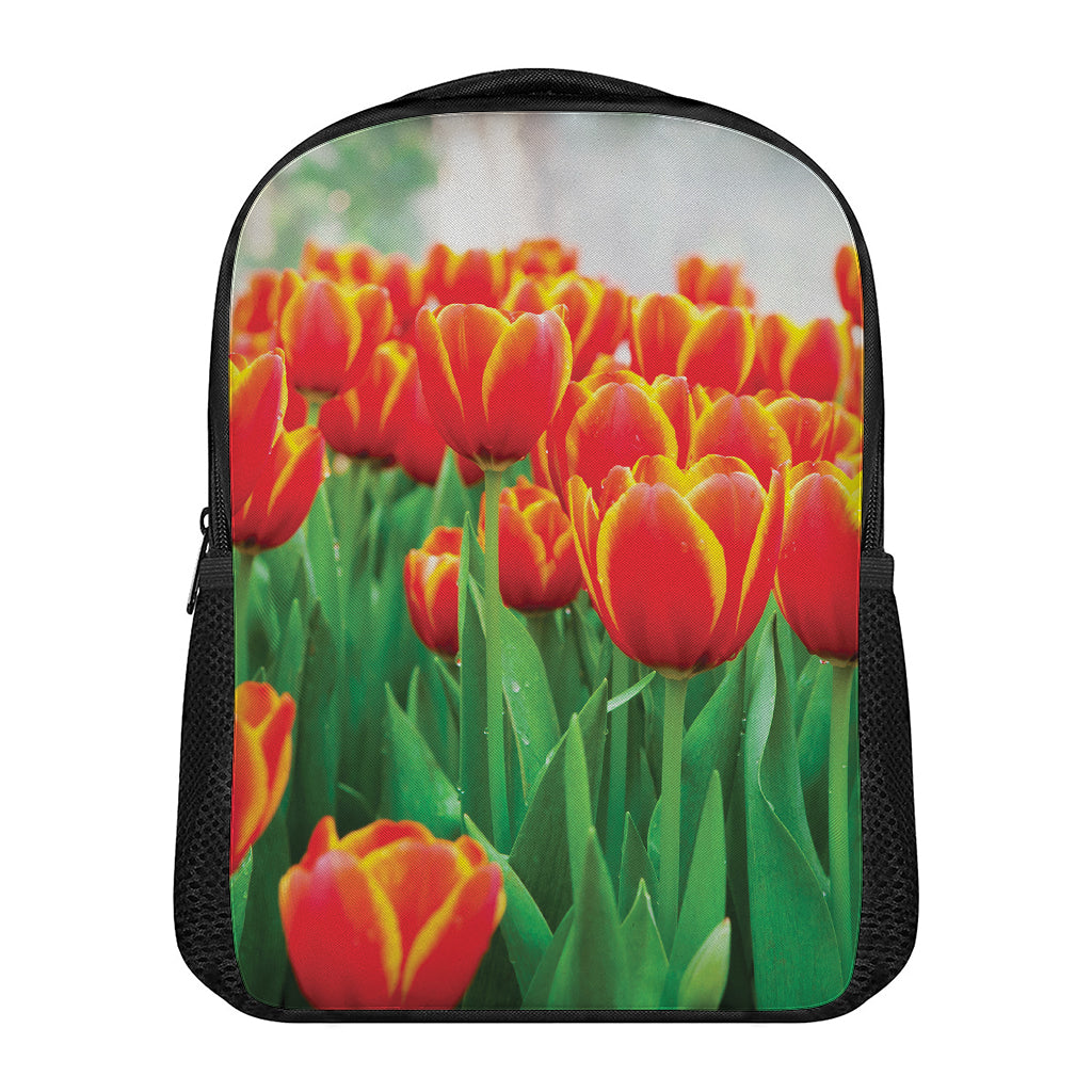 Red And Yellow Tulip Print Casual Backpack