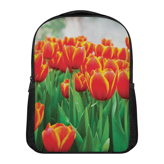 Red And Yellow Tulip Print Casual Backpack