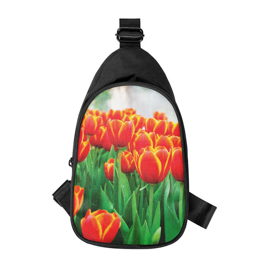 Red And Yellow Tulip Print Chest Bag