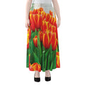 Red And Yellow Tulip Print Chiffon Maxi Skirt