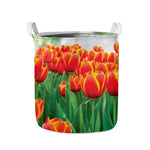 Red And Yellow Tulip Print Collapsible Laundry Basket