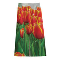Red And Yellow Tulip Print Cotton Front Slit Maxi Skirt