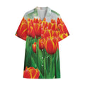 Red And Yellow Tulip Print Cotton Hawaiian Shirt