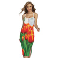 Red And Yellow Tulip Print Cross Back Cami Dress