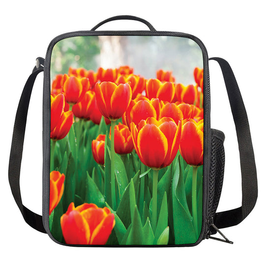 Red And Yellow Tulip Print Crossbody Lunch Bag