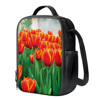 Red And Yellow Tulip Print Crossbody Lunch Bag