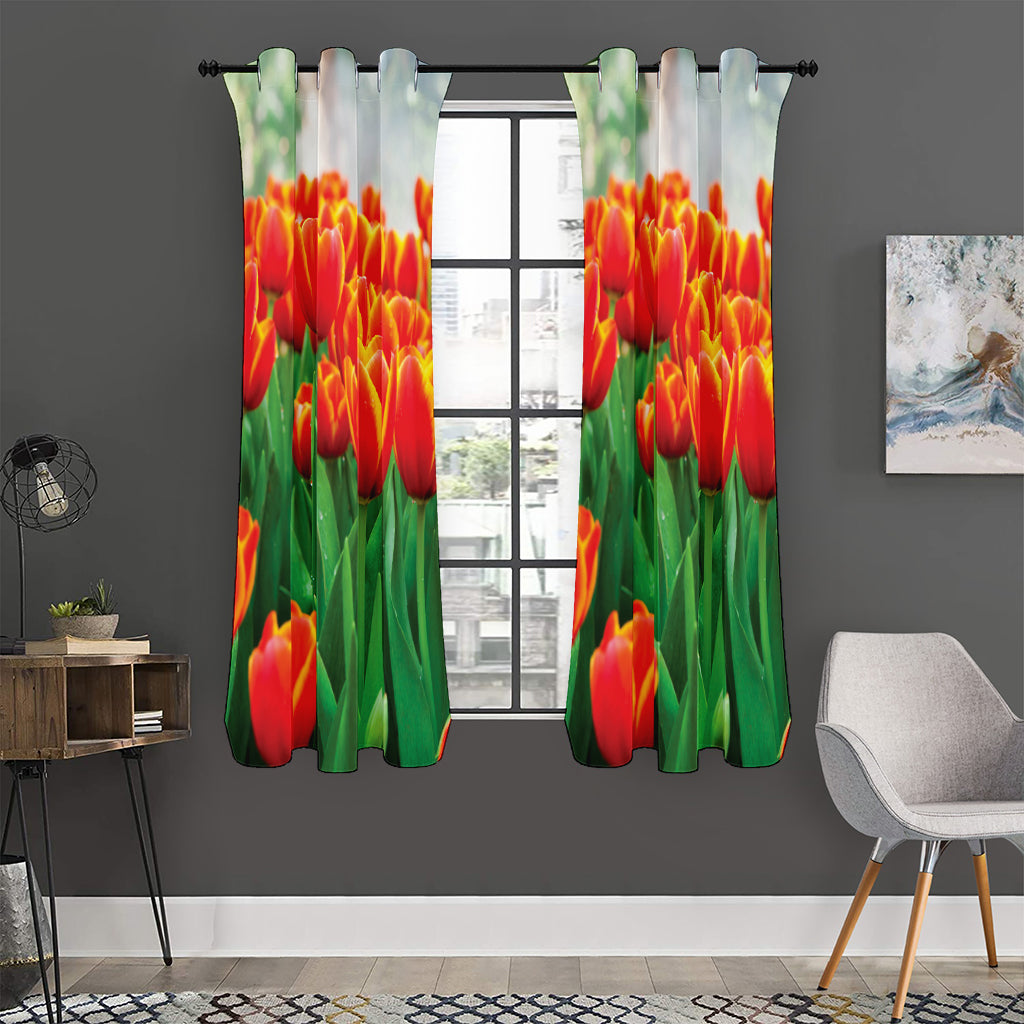 Red And Yellow Tulip Print Curtain