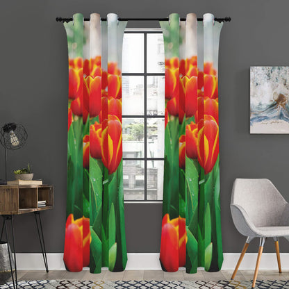 Red And Yellow Tulip Print Curtain