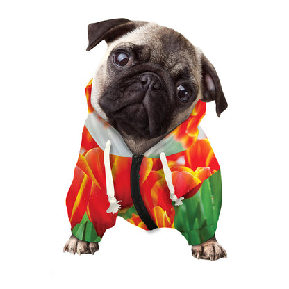 Red And Yellow Tulip Print Dog Zip Up Hoodie