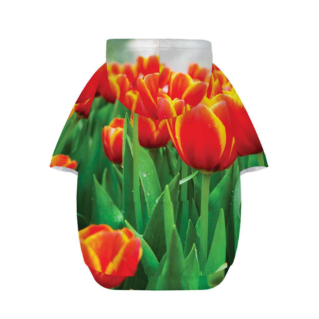 Red And Yellow Tulip Print Dog Zip Up Hoodie