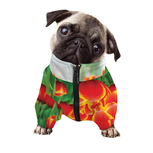 Red And Yellow Tulip Print Dog Zip Up Jacket