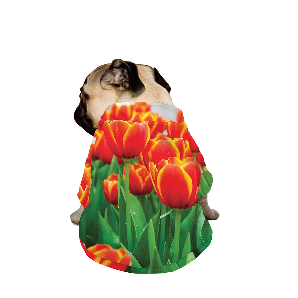 Red And Yellow Tulip Print Dog Zip Up Jacket