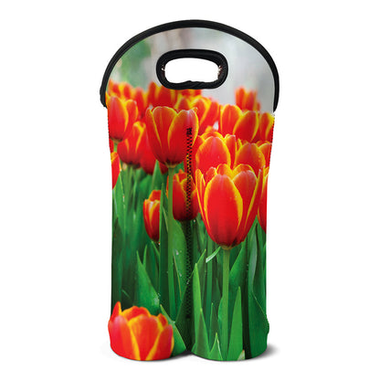 Red And Yellow Tulip Print Double Neoprene Wine Tote