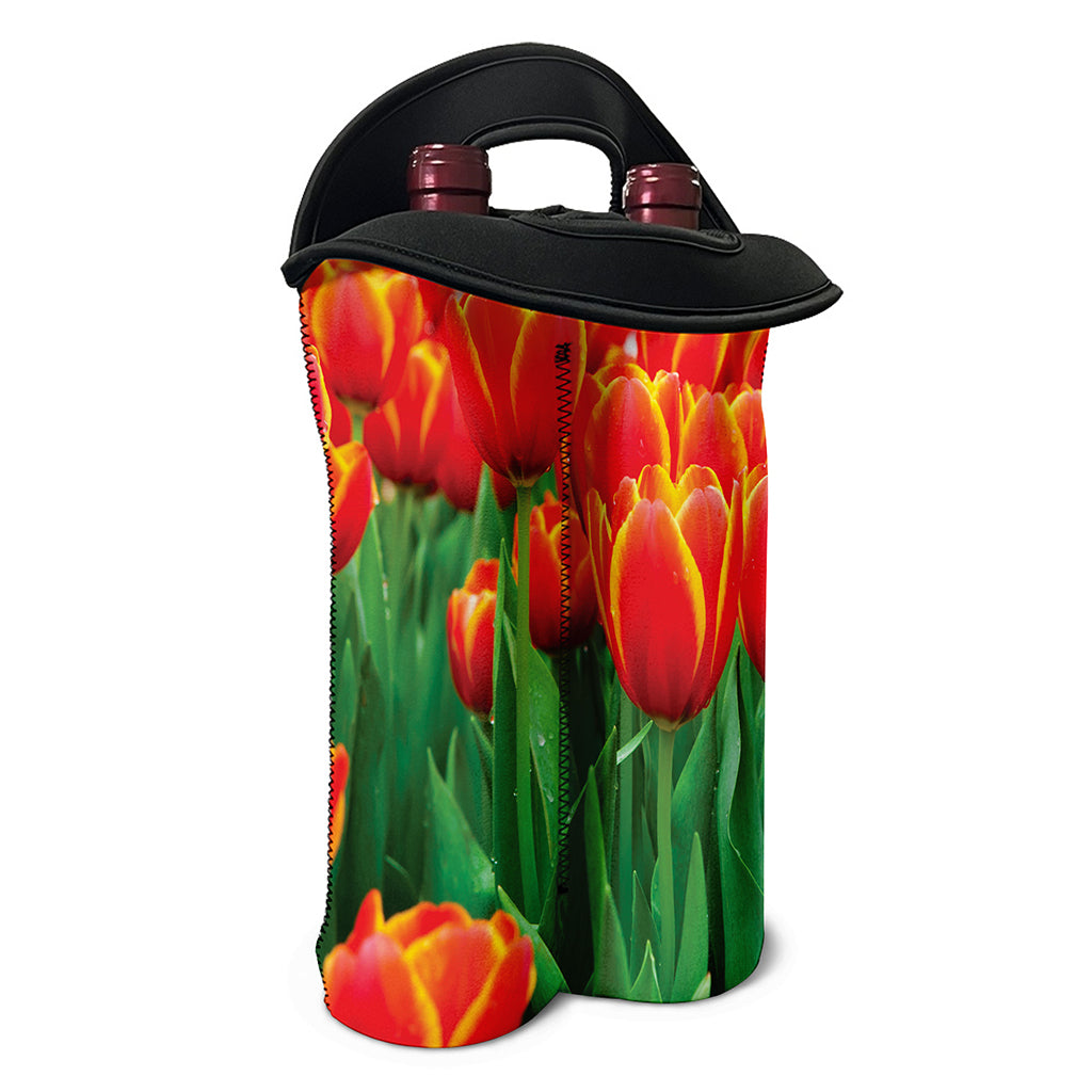 Red And Yellow Tulip Print Double Neoprene Wine Tote