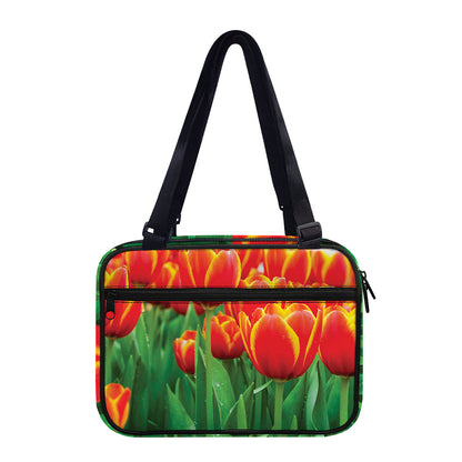 Red And Yellow Tulip Print Double Strap Bible Bag