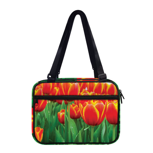 Red And Yellow Tulip Print Double Strap Bible Bag